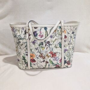 Gucci Authentic Flora Floral Pattern Large Tote Handbag PVC Leather
